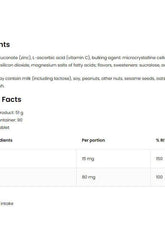 OstroVit Pharma Zinc Lozenges ingredients and nutritional facts panel with recommended intake details.